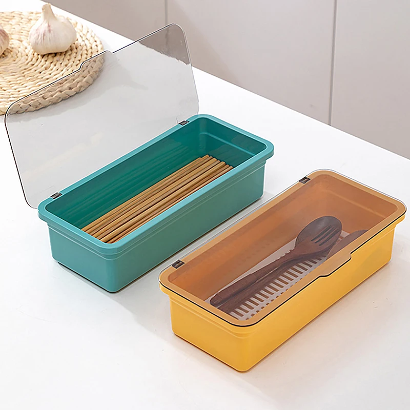 Cutlery Storage Tray Holder Tableware Organizer Spoon Fork Storage Box Plastic Container Cutlery Rack With Lid And Drainer 2