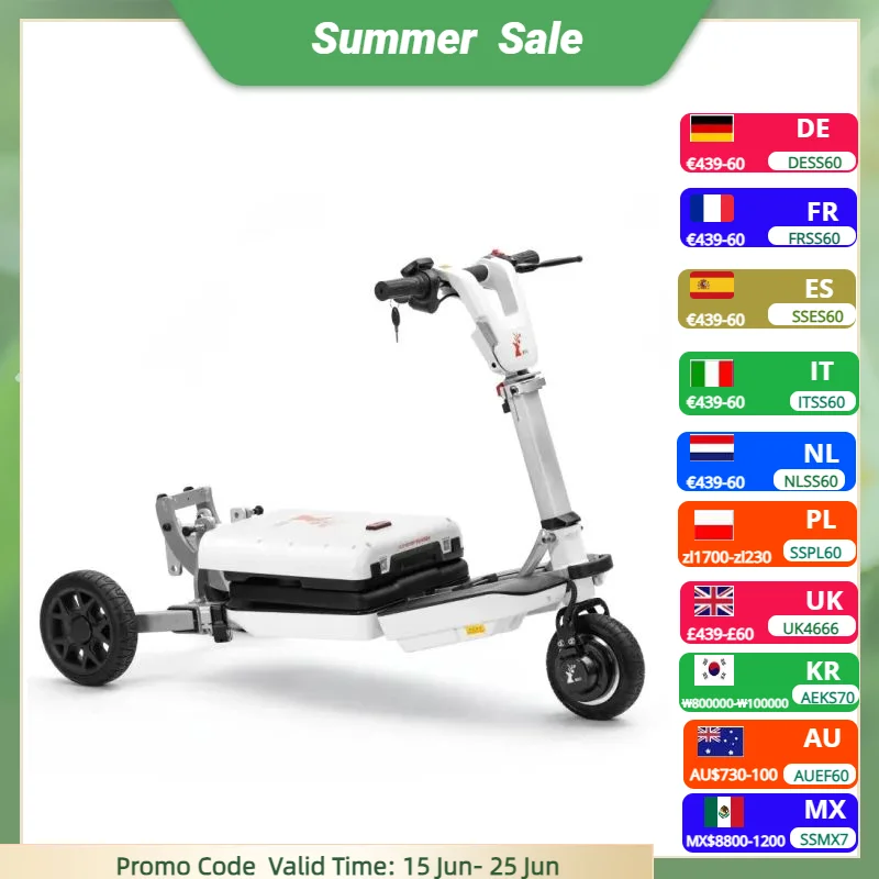 Lightweight Folding Travel Mobility Electric Scooter for Elders Disabled 48V 350W 3 Wheeled Electric Tricycle Adults Foldable