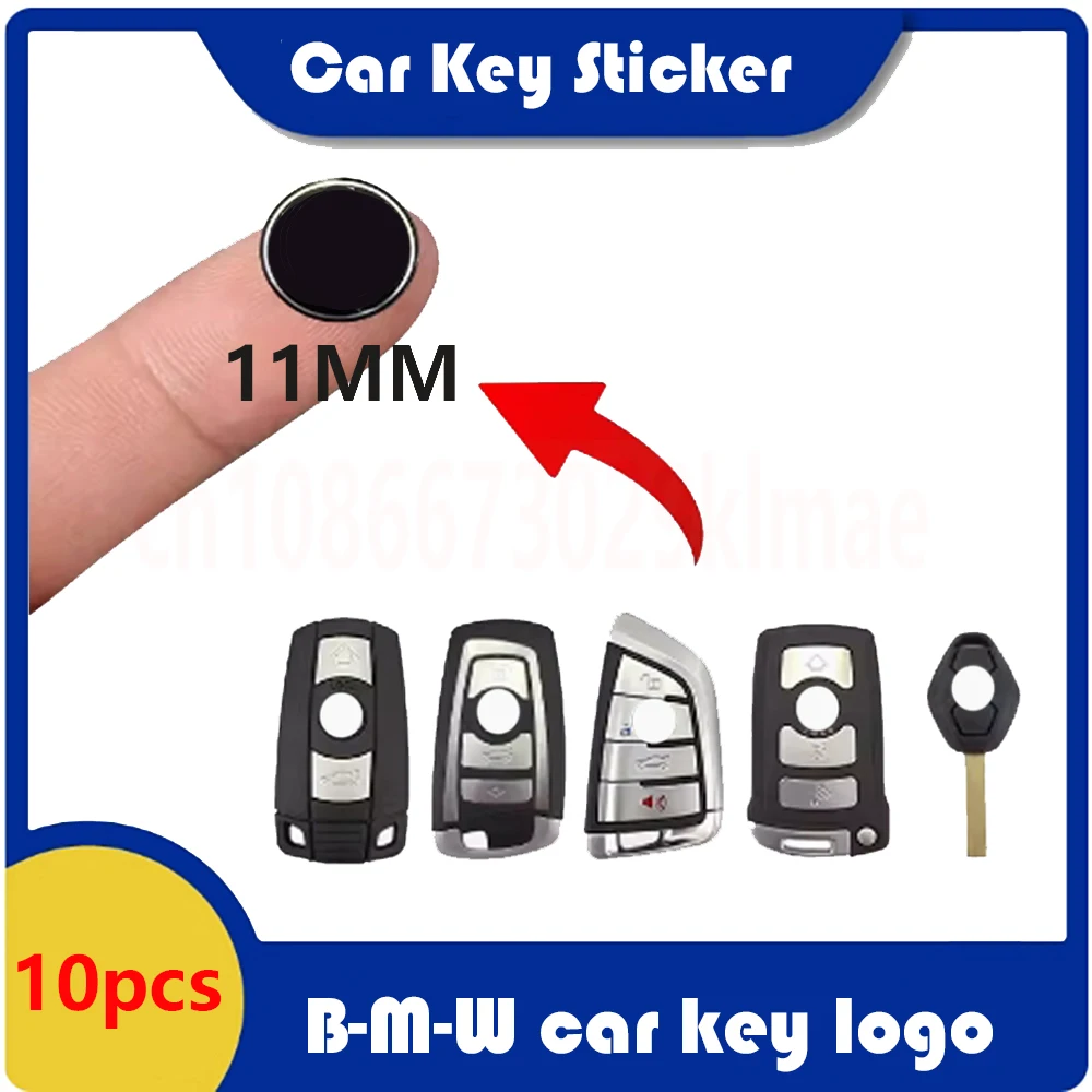 Chave do carro Alumínio Adesivos para BMW, Smart Remote Control Cover, Fob Case, Round Badge, Emblema Símbolo, Metal Logo, 11mm, 10pcs por lote