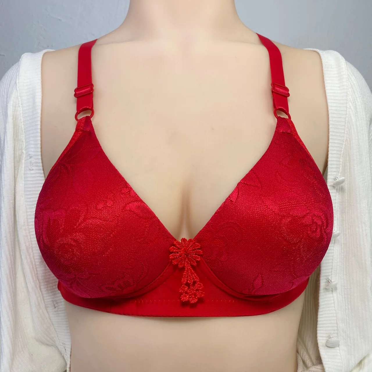 Solid Color 42-52 C D Cup Underwear Bra Women Middle Age Bras Plus Size  Bowknots Bralette Top Large Size Brassiere Lingerie