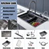 Kitchen Sink Digital Display Embossed Large Single Groove honeycomb  Nano Raindance Waterfall Sink  29.5 INCH 5