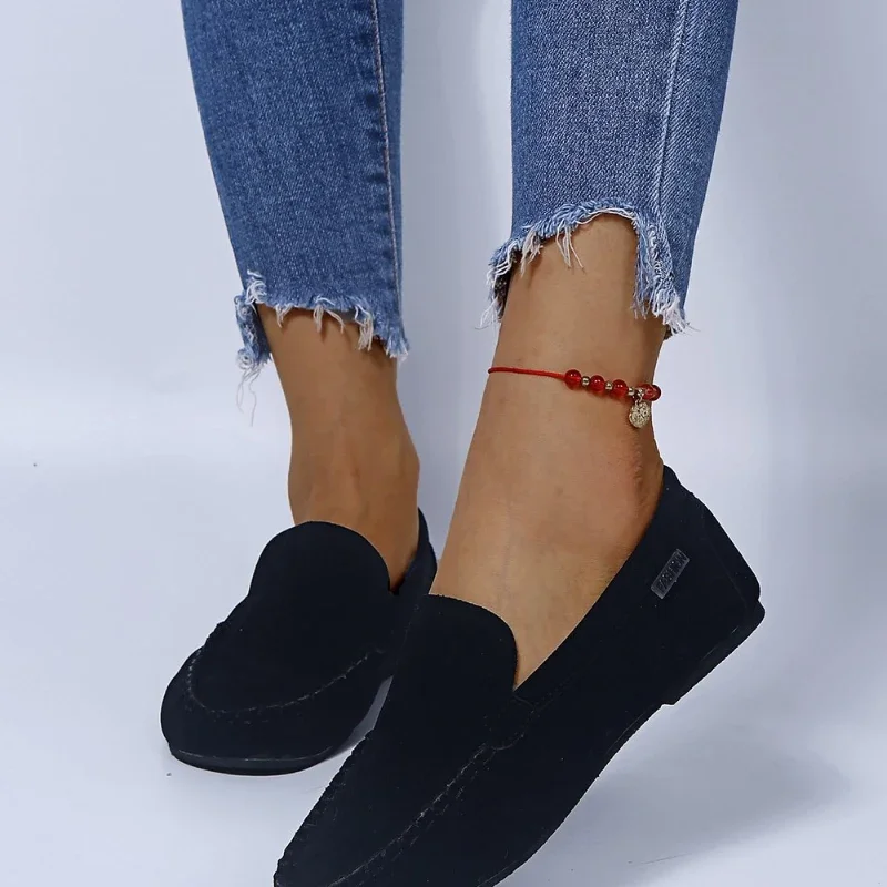 

Женские туфли на низком каблуке, заостренный носок, плоская подошва, повседневные однотонные, без застежки, из искусственной кожи, на лето