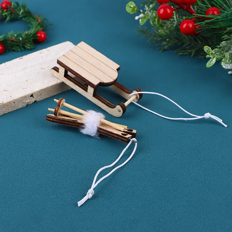 Christmas Decorations 1/12 Dollhouse Miniature Sleigh Sled Ski Poles Pendant Dollhouse Christmas Scene Decoration Dolls House Xmas Accessories