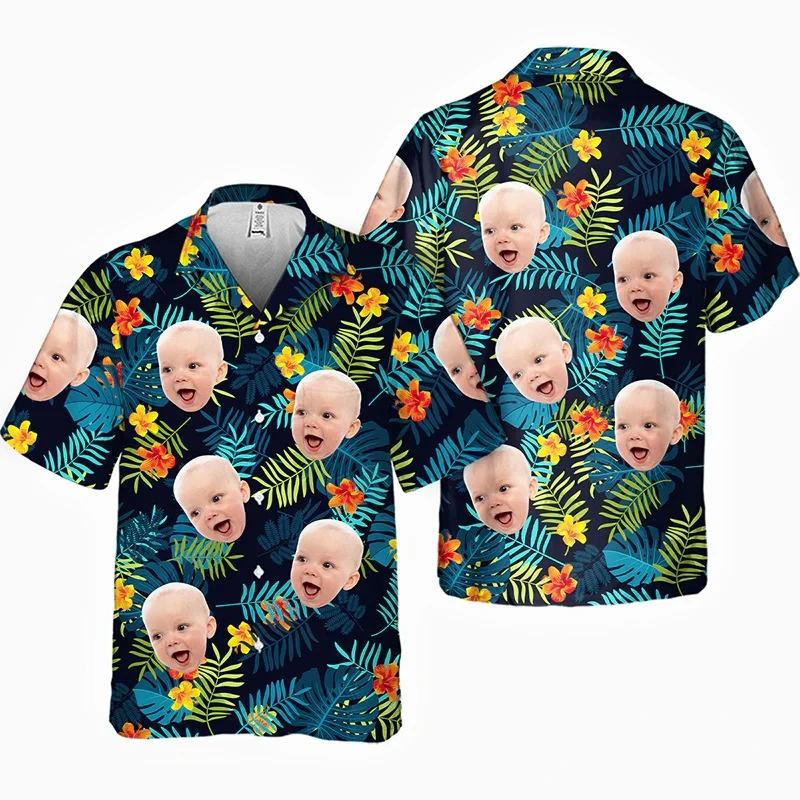 Custom Baby Photo Hawaiian Shirts For Men Women Tropical Flowers Leaves Pattern Personalized Custom Shirts Gift For Family 5