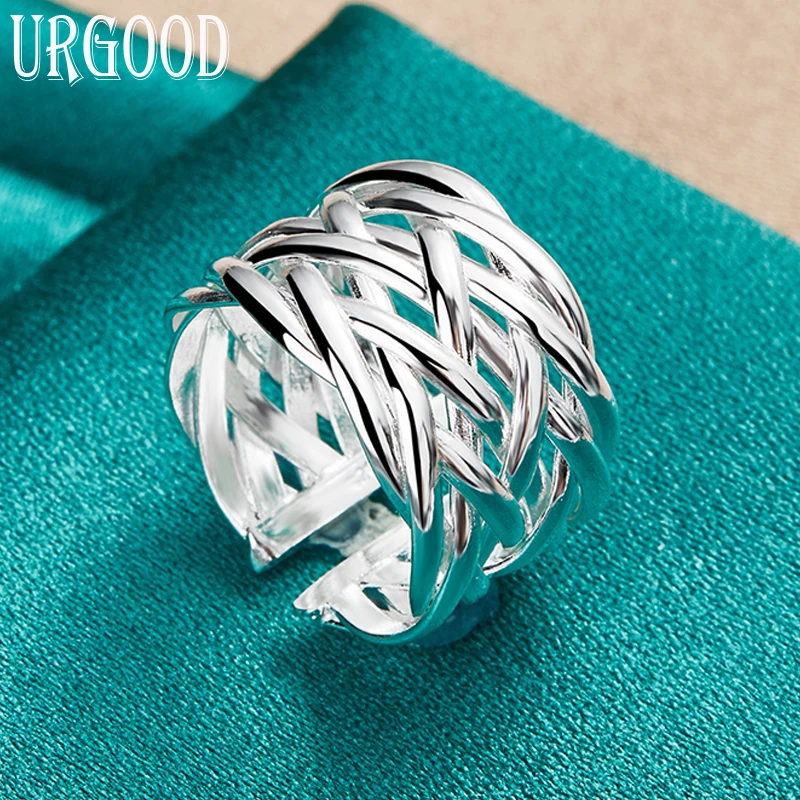 

925 Sterling Silver Cross Mesh Open Ring For Women Man Party Engagement Wedding Romantic Fashion Jewelry Gift