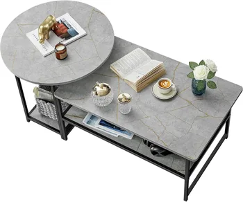 WOHOMO Coffee Table, Modern Style Coffee Tables for Living Room Marble Center Table with Storage 2 in 1Detachable Table Set 1