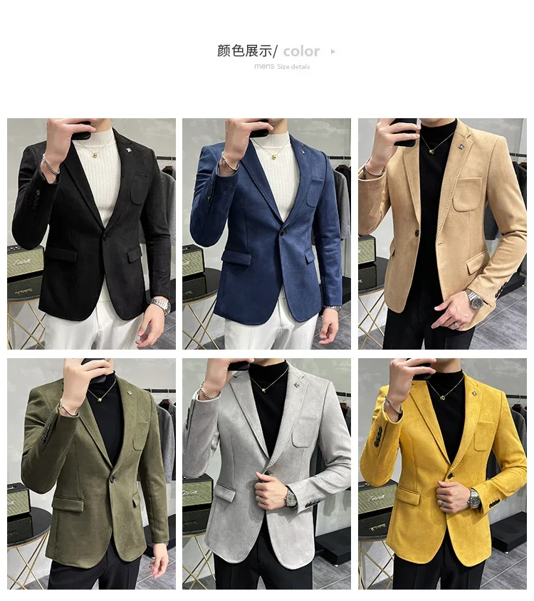 Description Picture 2 of itemFashion England Style Autumn Winter Thick Men's Velvet Suit Jacket / Male High Quality 2023 New Plus Size Blazers Coat