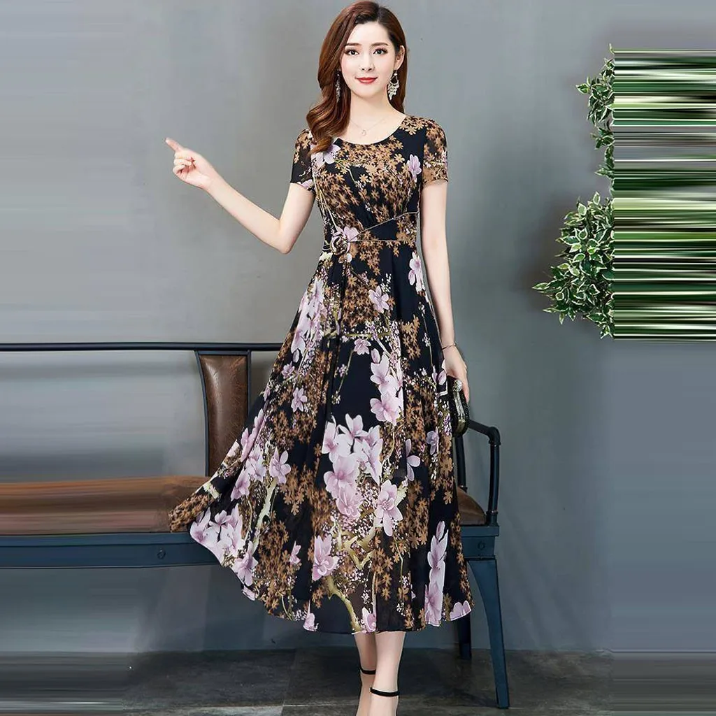 

Fashion Casual Women Short Sleeve Long Dress Printed Slim A-Line Dress Ropa Para Mujer Vestidos De Verano распродажа одежды жен