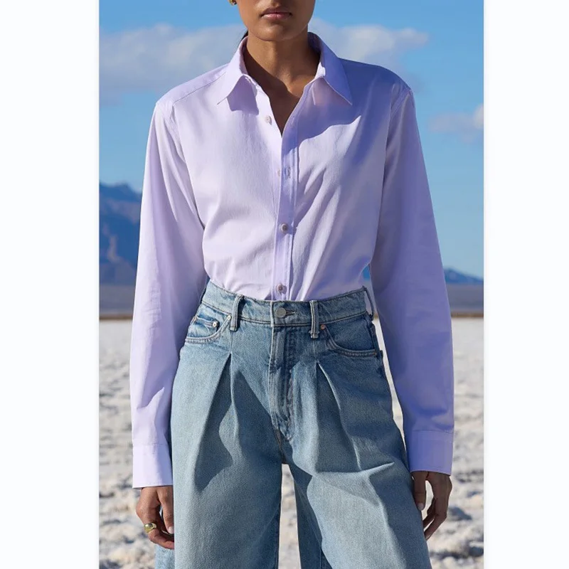 

Women's Simple Temperament Cotton Lapel Blouses Fashion Commuting Long Sleeve Single Breasted Loose Shirt Spring Summer New 24