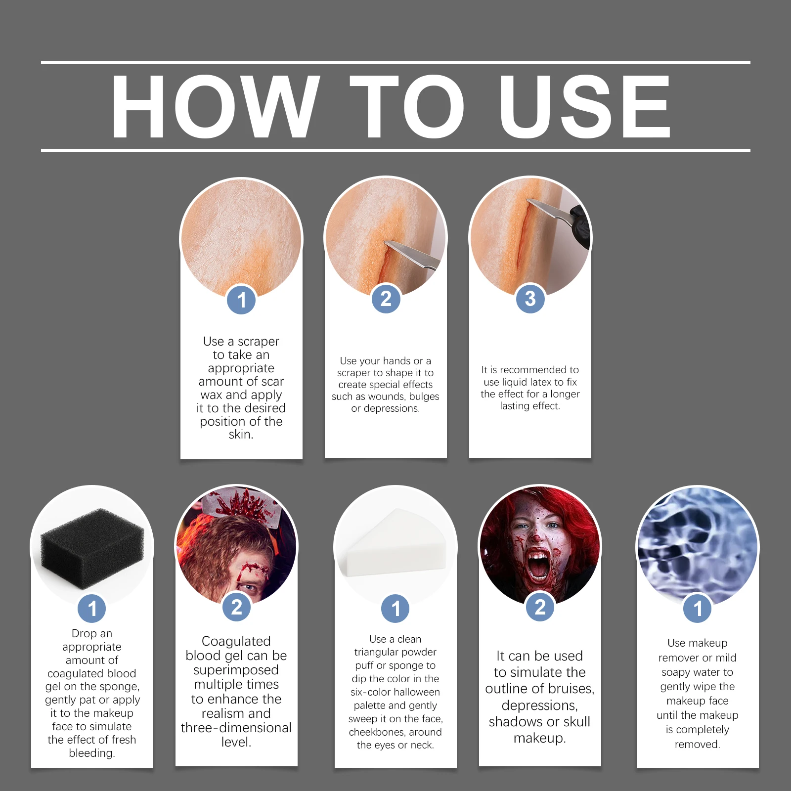 Description Picture 2 of itemRealistic Face Body Paint Oil Stage Special Effects Halloween Wound Scar Wax Tools Washable Special Effects Makeup Kit