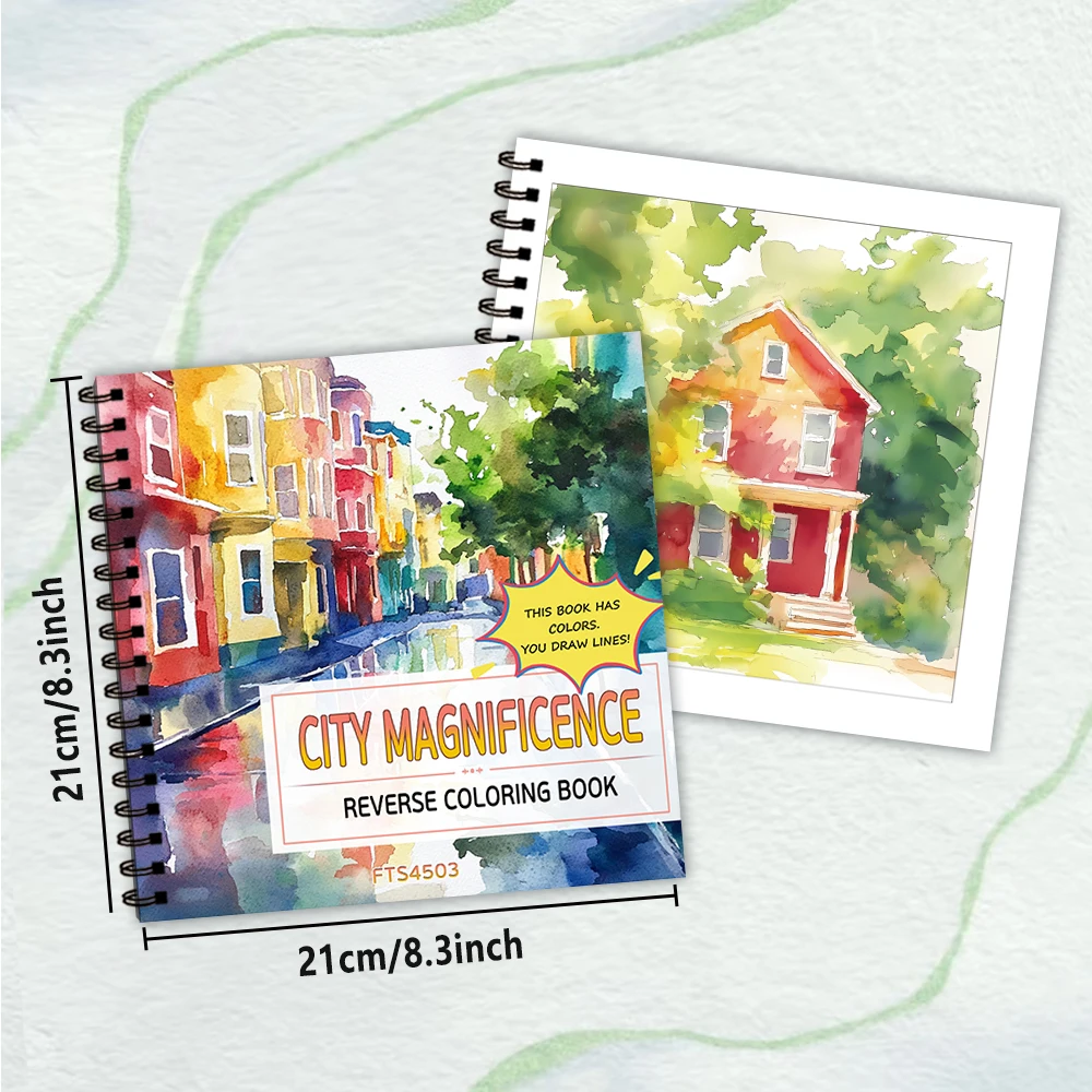 1pc, City Reverse Colouring Book, 30 sheets of 100gsm, Relaxing & Creative Lines ‘All You Need Is A Pen Book’ Birthday Gift 2