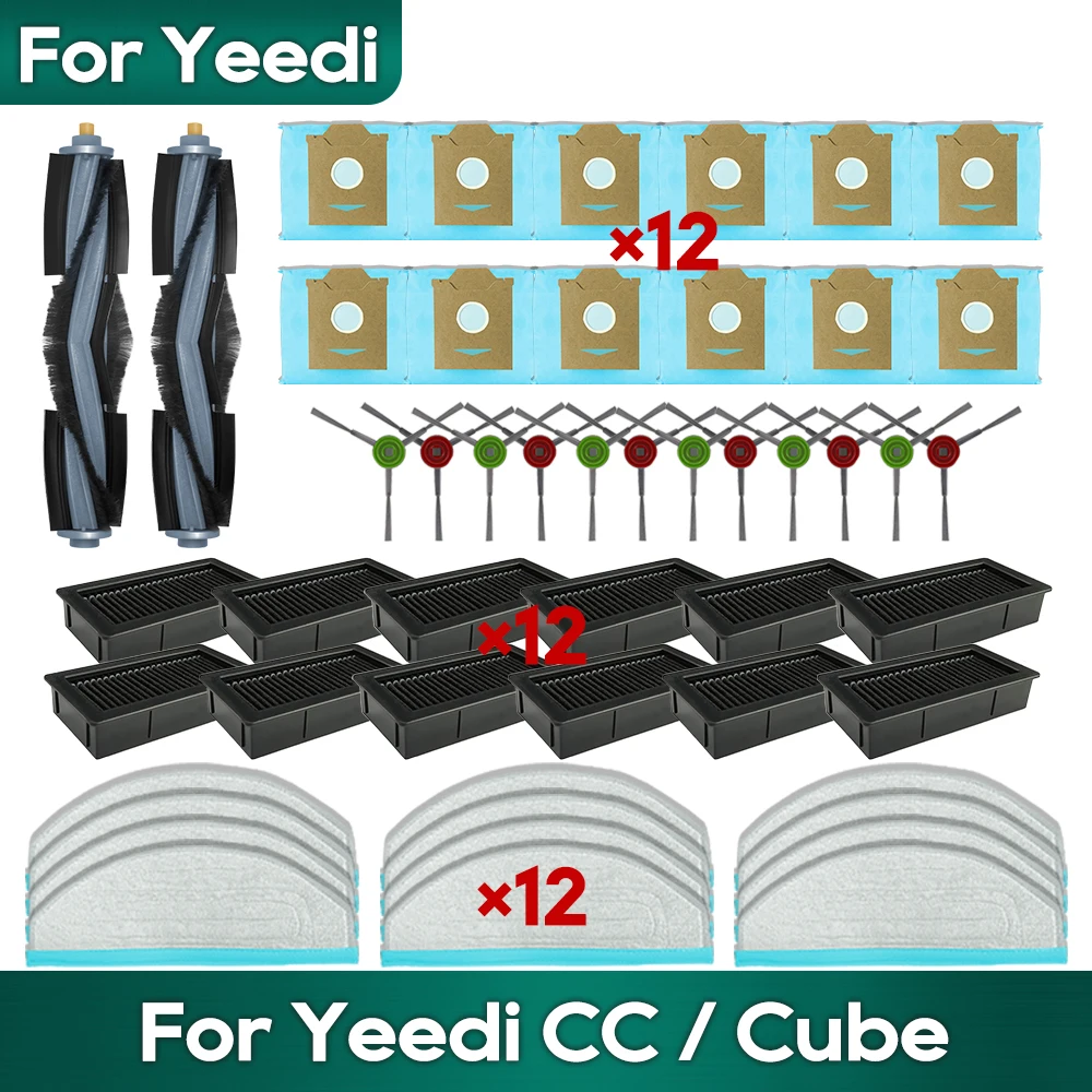 Compatível com Yeedi Cccube Kit de Acessórios de Peças de Reposição Robôs de Vácuo Escova Principal Filtro Hepa Pano de Limpeza Pano de Chão Pano de Pano Bolsas de Poeira