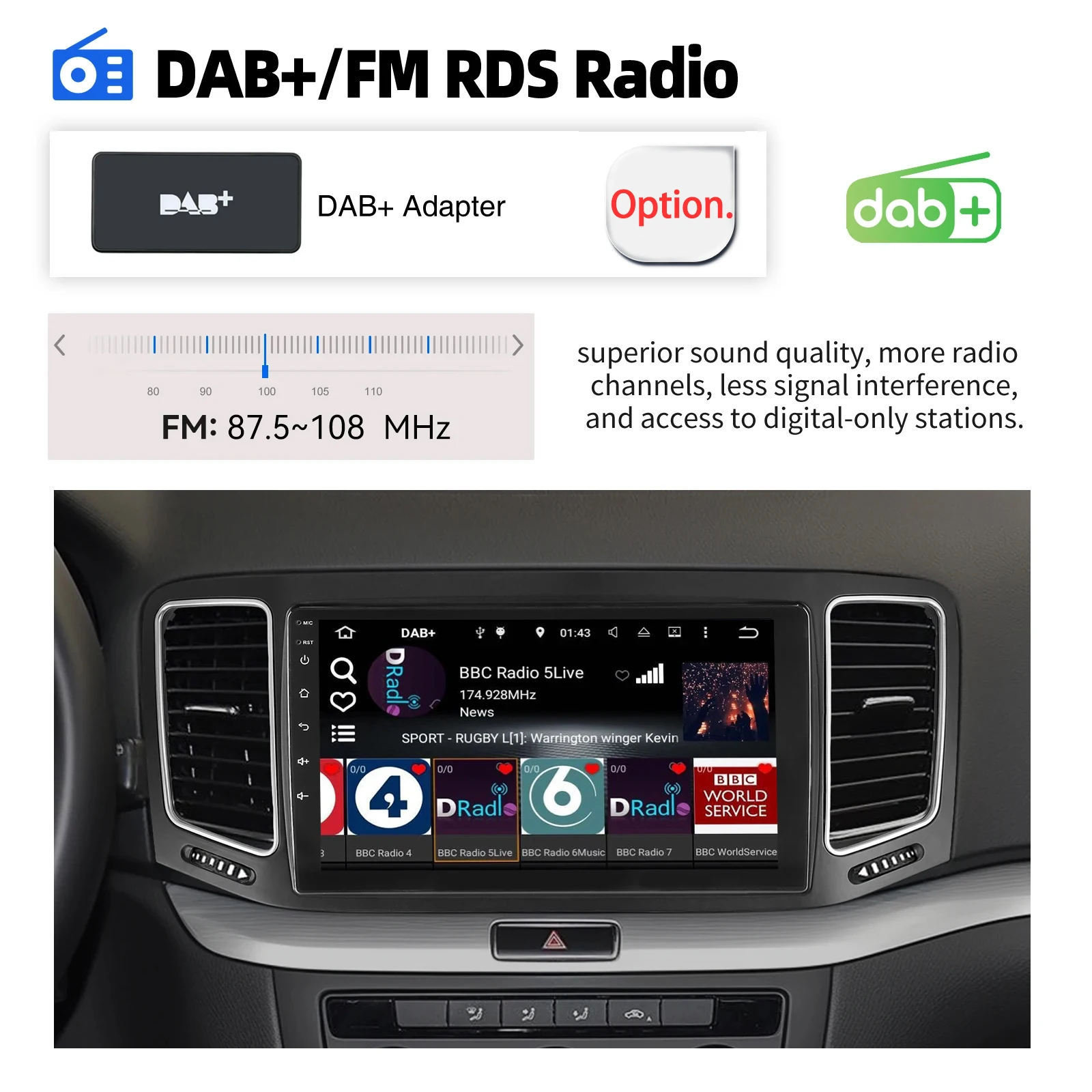 ESSGOO 9" Android 14 4+64G für VW Sharan II 7N Seat Alhambra 2 2010-2021 Autoradio mit Wireless Apple Carplay Android Auto GPS Navigation Wifi FM Bluetooth RDS USB Touchscreen Mirror Link Lenkradfernbedienung Equalizer – Detail 11
