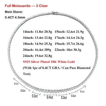 3 Claw 0.4CT 4.5mm Gradient Full D Color Moissanite Diamond Tennis Necklace for Women 925 Silver GRA Certified Neck Chain 6