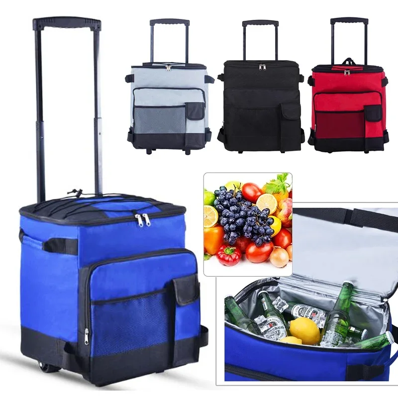 Insulated Rolling Cooler Bag Trolley Insulated Grocery Camping Picnics