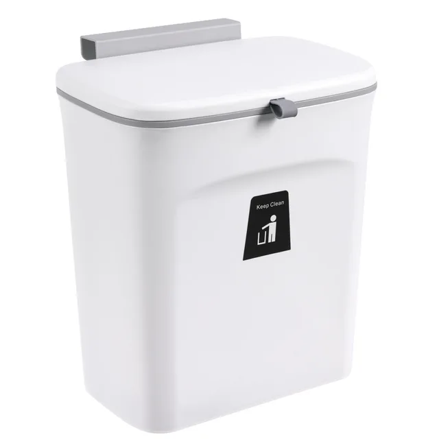 7L / 9L Wall Mounted Trash Can Bin With Lid Waste Bin Kitchen Cabinet Door Hanging Trash Bin Garbage Car Recycle Dustbin Rubbish White with cover 9L