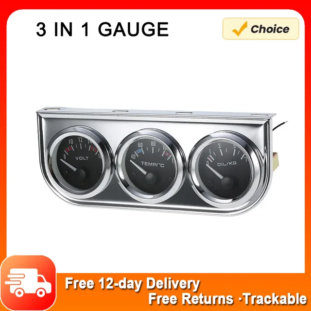 52mm Oil Pressure Celsius Water Temperature Gauge Voltmeter Chrome 3 In 1 Gauge Kit Car Motorcycle Meter