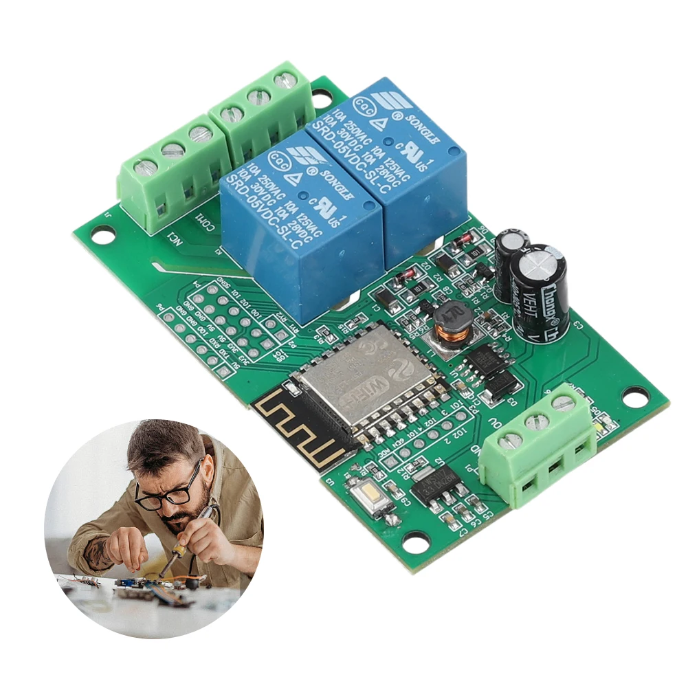 ESP8266 WIFI ESP-12F 개발 보드 듀얼 채널 무선 스마트 릴레이 모듈 DC 5V 10A 스마트 홈용 PCB 릴레이 모듈