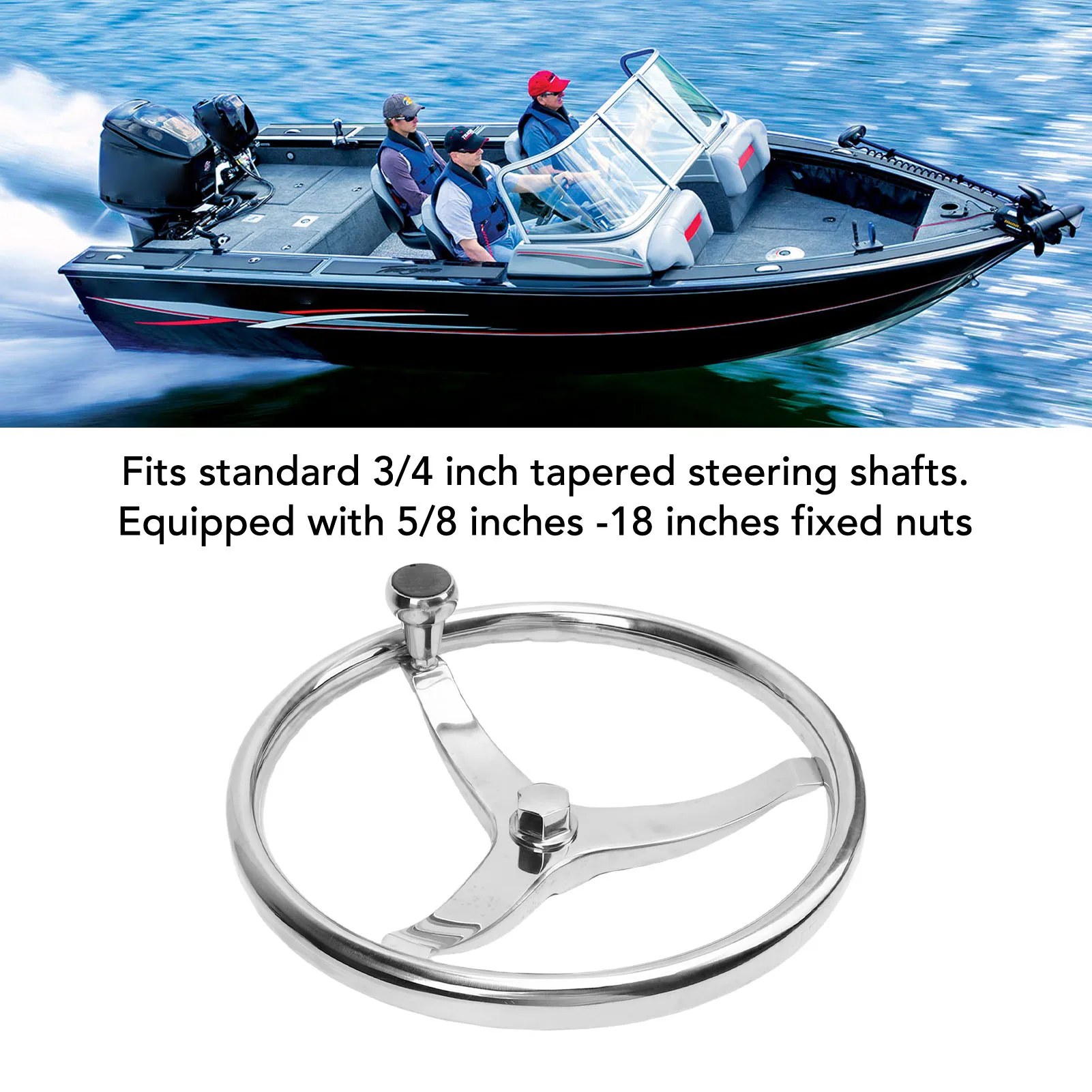 Marine Steering Wheel Replacement 13-1/2 Inch Stainless Steel Boat Steering Wheel  3 Spoke for 3/4 Inch Tapered Shaft