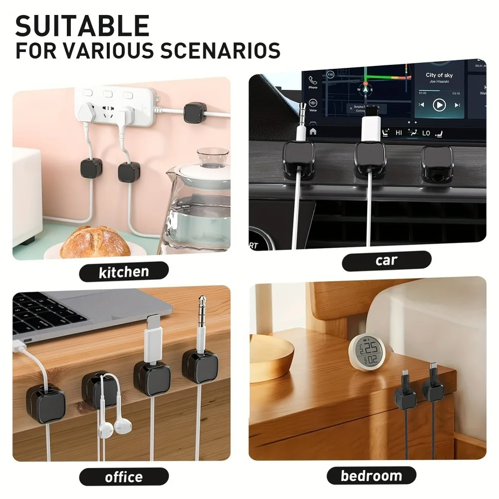 1/3/6PCS Magnetic Cable Clips Cable Smooth Adjustable Cord Holder Under Desk Cable Management Wire Keeper Car Cable Organizer