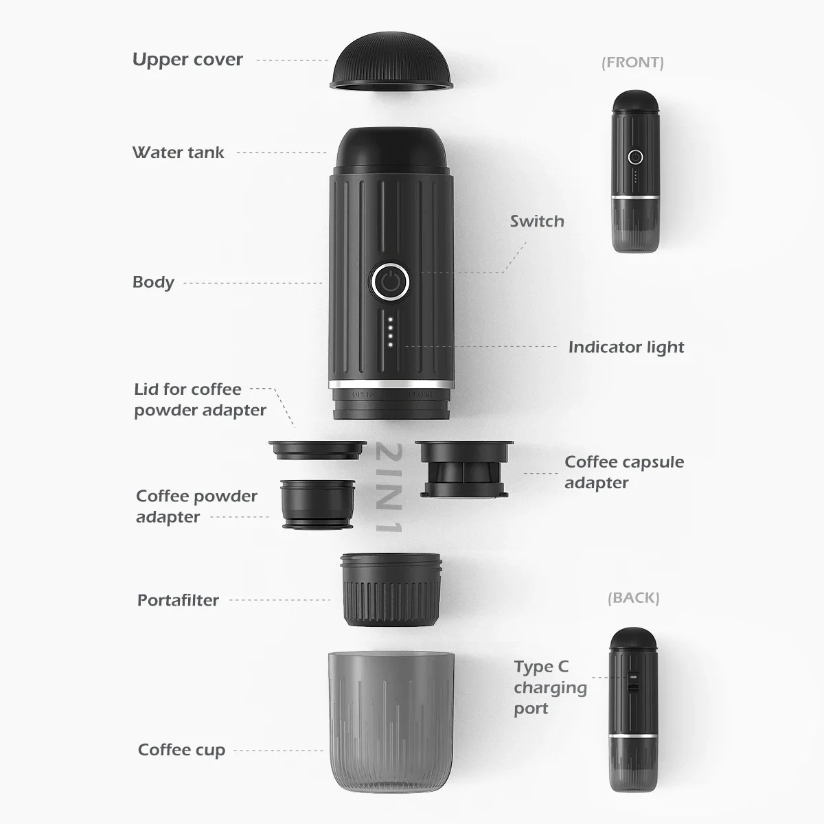 Espresso Maker 2-in-1 Portable Espresso Machine
