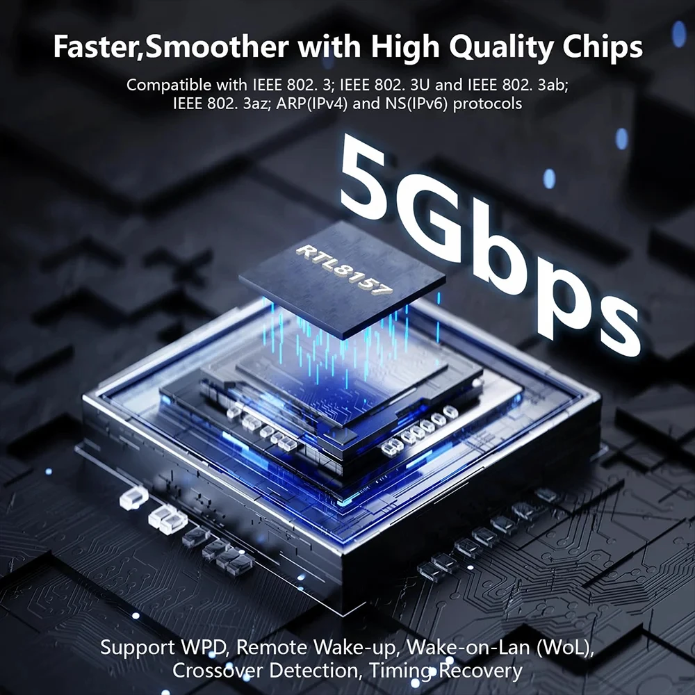 2500/5000Mbps Network Card 2.5G/5Gbps High Speed Wired Adapter USB3.0 Type-C to RJ45 Ethernet Converter For MacBook Notebook PC