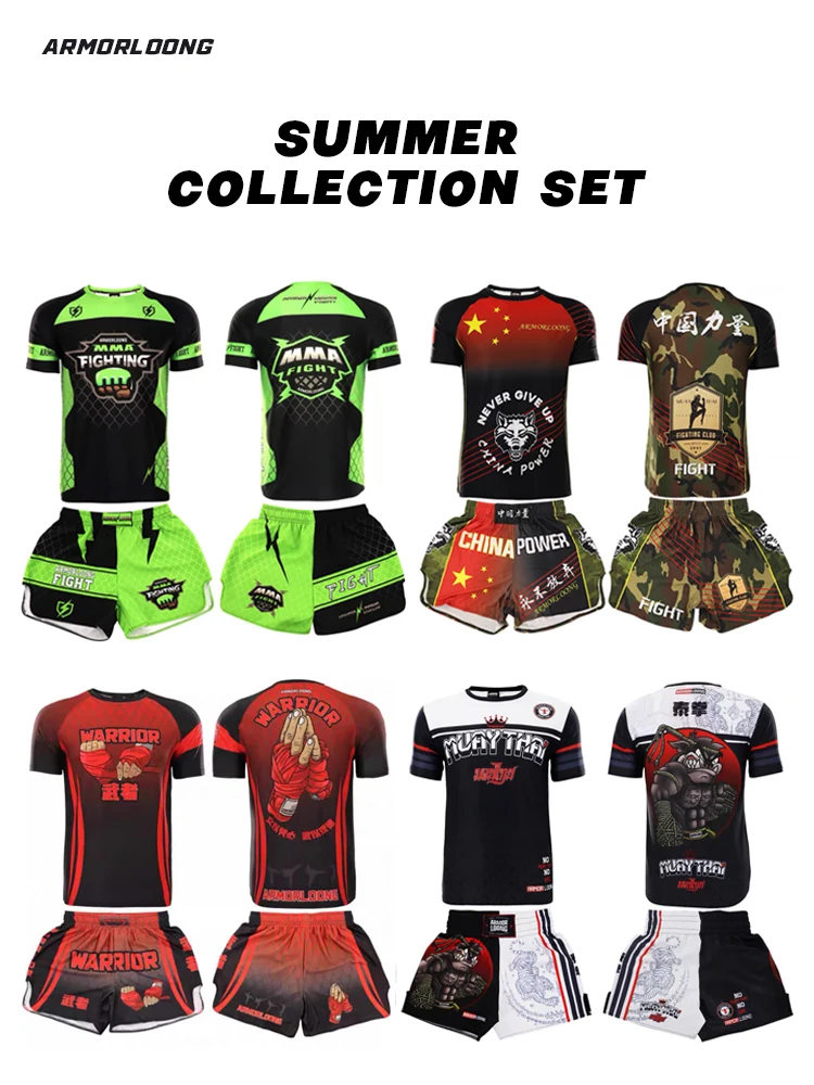 MMA Fighting Club Gathering T-shirt Boxing Muay Thai Jujutsu Sports Short sleeved Running Pants Fitness Set