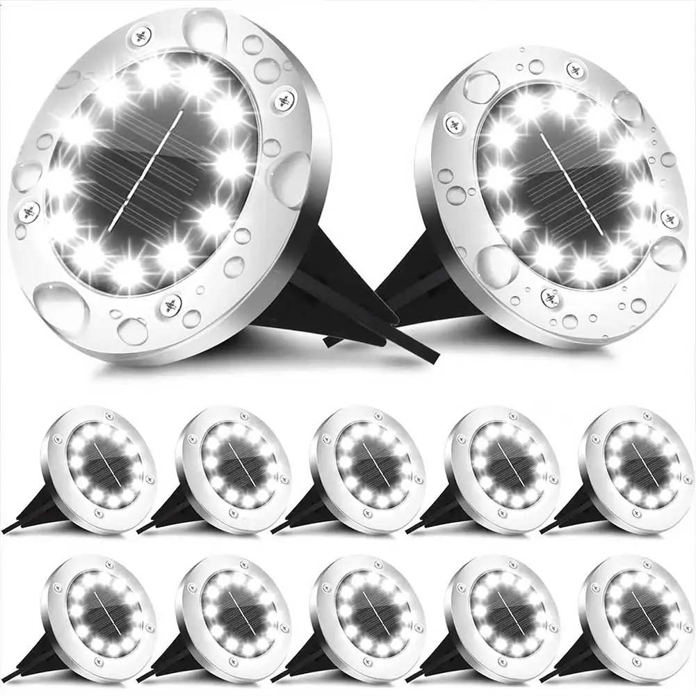 Description Picture 2 of item8/12 LED Solar Ground Lights Waterproof Outdoor Garden Landscape Underground Disk Light Spotlight Buried Lights for Pathway Lawn