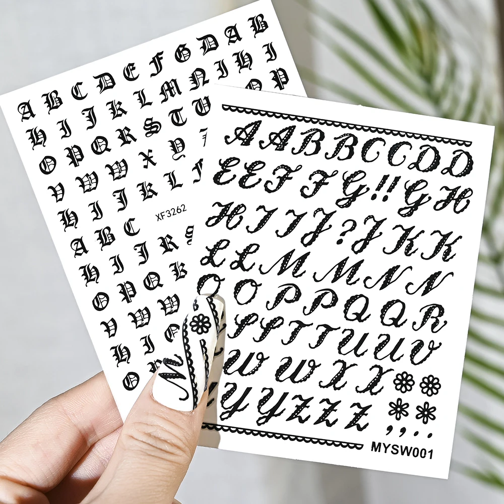 

1pcs Retro English Letter Design Nail Art Sticker 3D Self-adhesive Alphabet Number Nail Art Decal Small Letter Nail Wraps