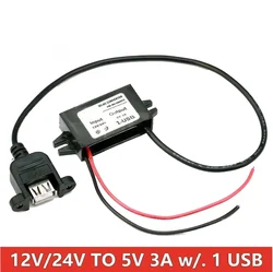 Universal Car Buck Converter 12V/24V to 5V 3A DC - DC Step Down Voltage Power Supply Adapter - 5V 3A (Single USB with ear)