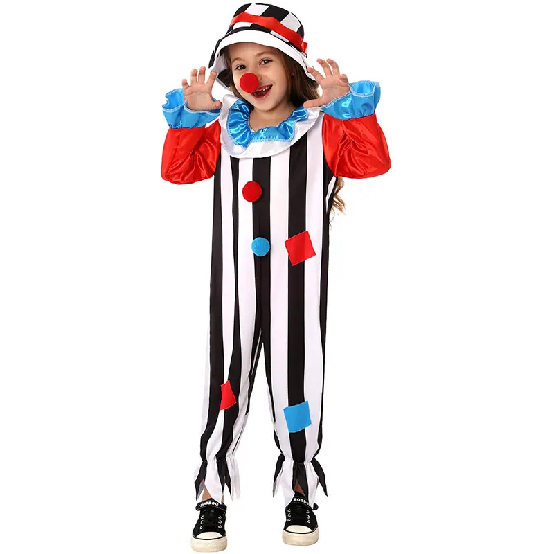 

Карнавальные полосы клоун цирк косплей костюмы Хэллоуин Дети мальчики девочки ребенок день рождения карнавал вечерние платье комбинезон