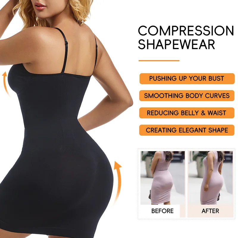 Womens Shapewear V-neck Full Slips for Under Dresses Slimming Butt Lifter Tummy Control Flat Belly Compression Body Shaper Dress 5