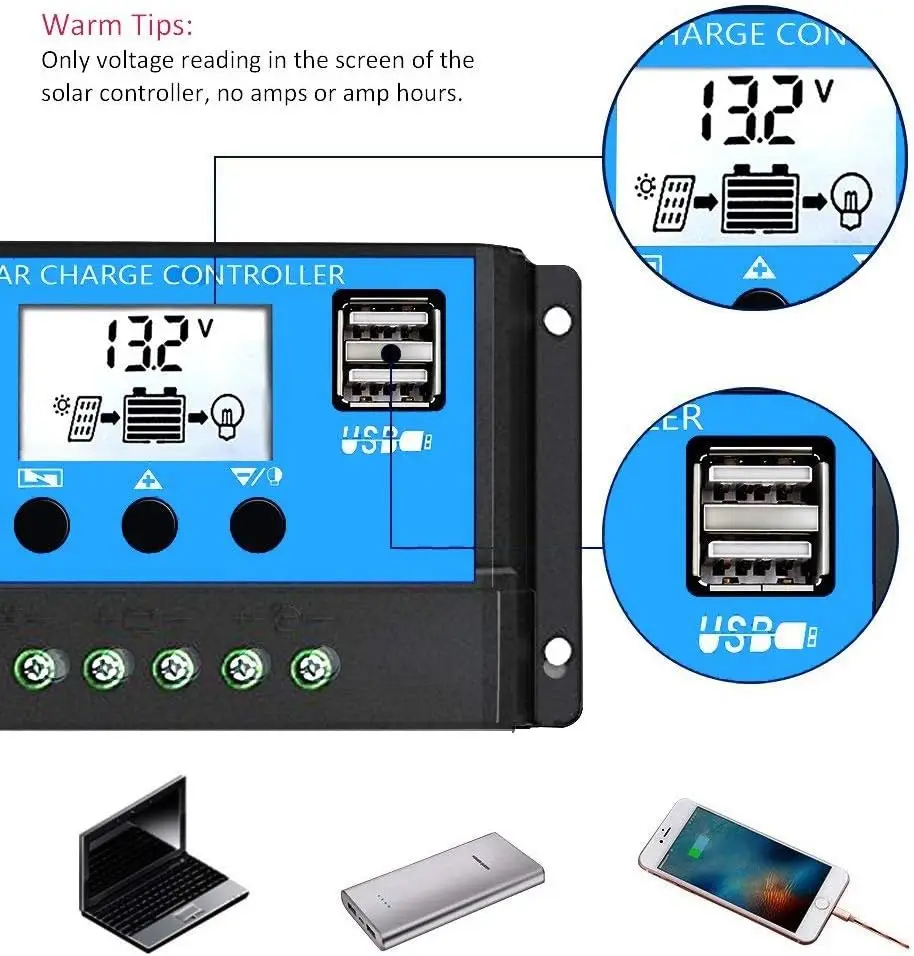 PowMr PWM 30A Solar Charge Controller 12V 24V Solar Controller with Adjustable LCD Display Dual USB For OPNE/AGM/GEL Battery
