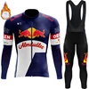 Men's Cycling Clothing 2024 Winter Thermal Fleece Jersey Bib Road Bike Uniform For Bicycle Red Bull Set Mtb Professional Shirt 3