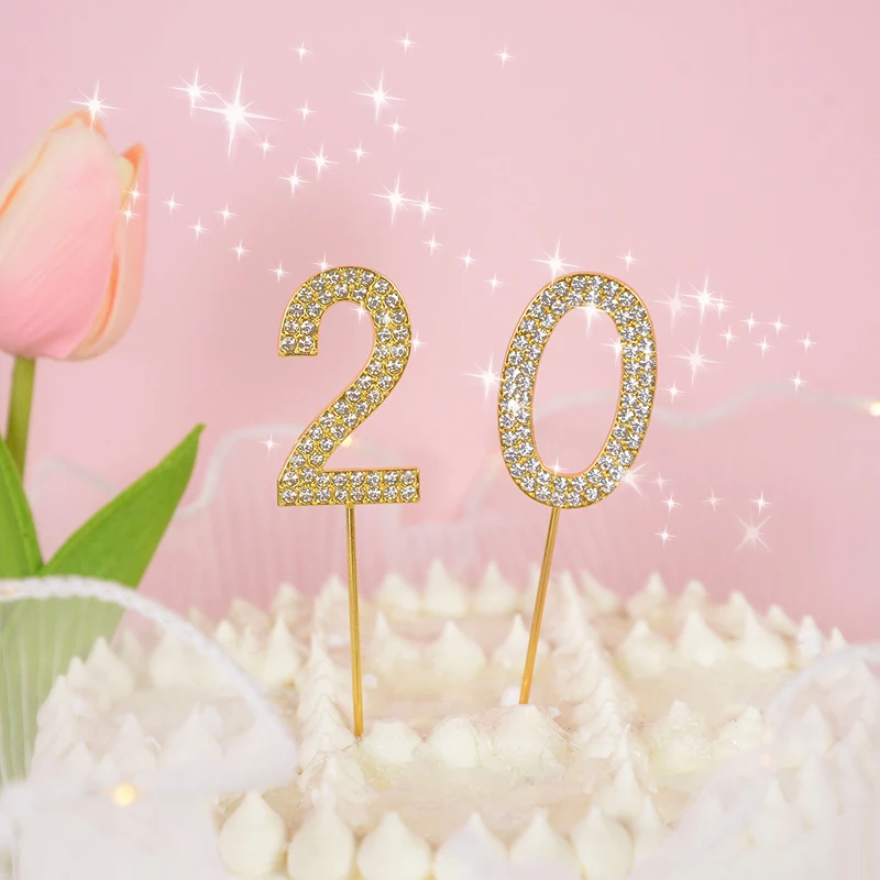 Glitzer Legierung Strass 0-9 Zahl Kuchen Topper Gold Silber Digital Cupcake Topper Hochzeit Geburtstag Party Dessert Dekorationen – Detail 5