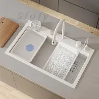 White/Balck/Grey 304 Stainless Steel Waterfall Kitchen Sink Single Bowl Wash Basin Home Sink Topmount  Workstation Drainage Set 2