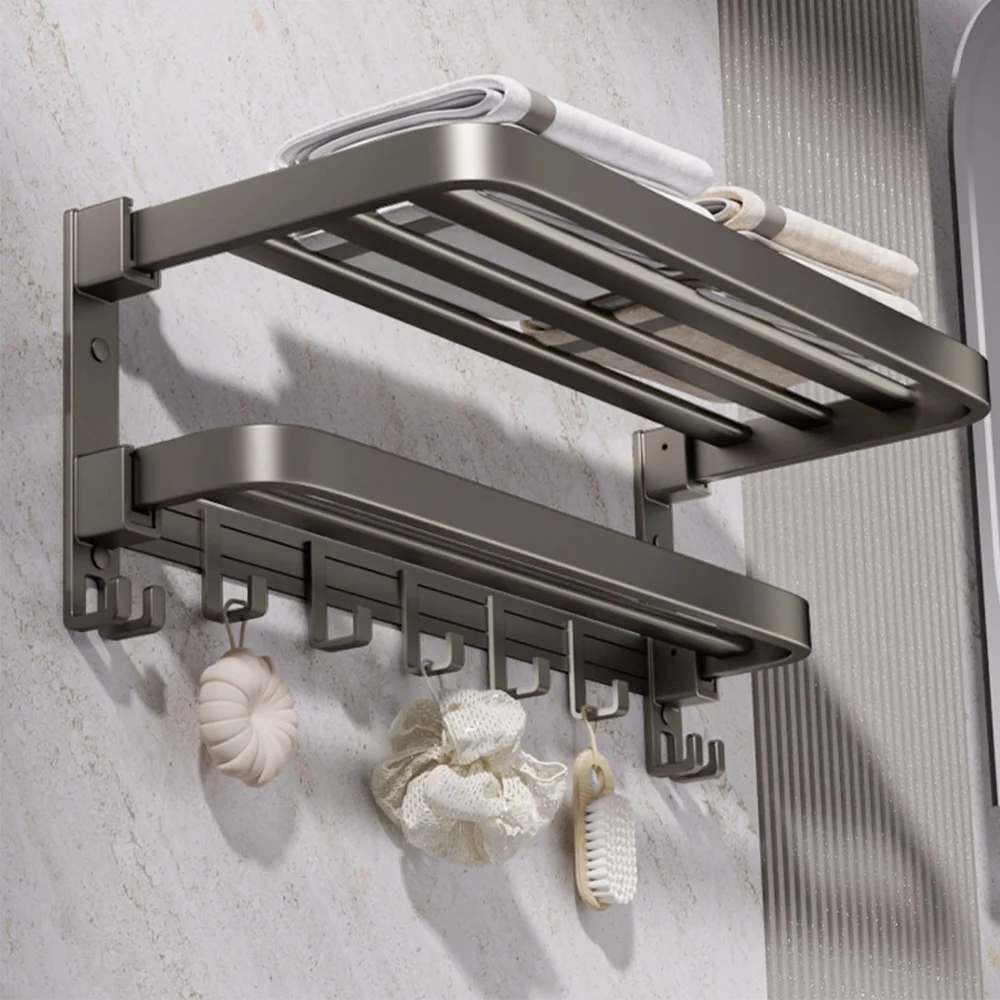 ORIENTAL YUHONG 40/50/60CM Folding Holder With Hook Towel Holder Storage Wall Mount Aluminum Towel Rack Bathroom Accessories