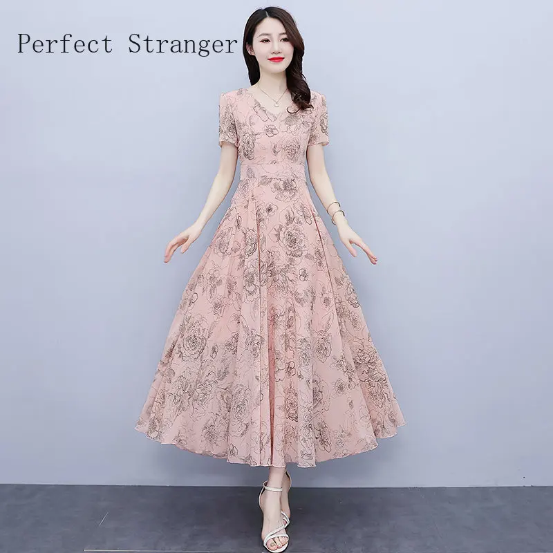

2024 Summer Women Korean Slim Mesh Embroidered Floral Print Tunic Long Dress Elegant Sweet Short Sleeve Party Dresses Robes