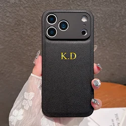 Personalized Gold Foil Engraved Luxury Faux Leather Case with Custom Initials - iPhone 17 (Black)