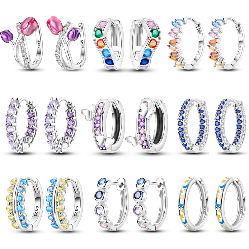 

Trendy Colored Tulip Earrings For Women 925 Sterling Silver Cubic Zircon Butterfly Double Hoop Earrings Fine Engagement Jewelry