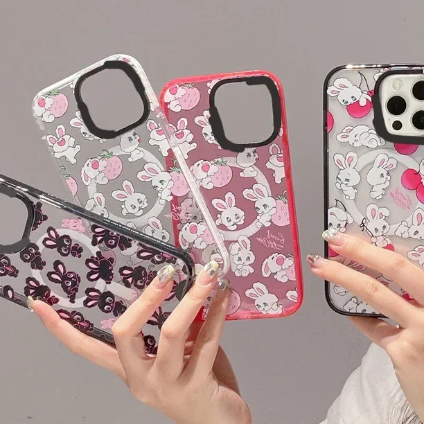 MagSafe Acrylic Rabbit Colorful Phone Case Cover for IPhone 11 12 13 14 15 Pro Max Case for IPhone 15 Pro Max