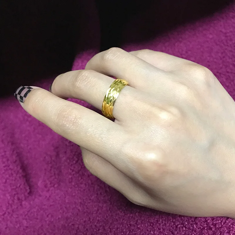 6mm Pattern Stainless Steel Wedding Rings For Men Women gold color rings couples rings stainless steel ring finger ring gold color ring wedding rings wedding ring
