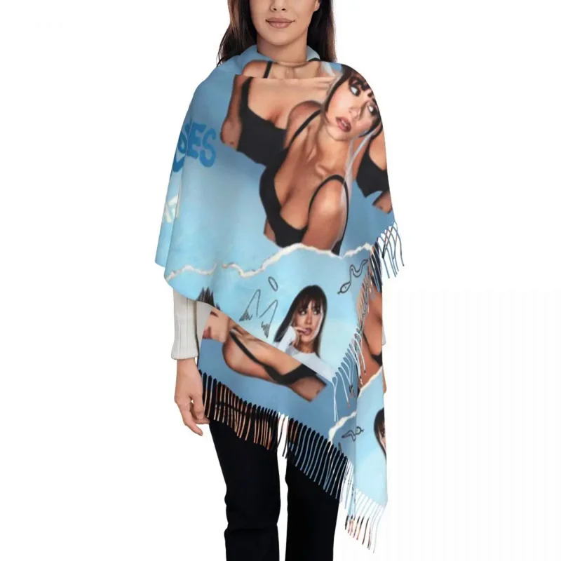 

Female Long Aitana Albums Blue Scarves Women Winter Fall Soft Warm Tassel Shawl Wraps Song Spanish Singer Scarf