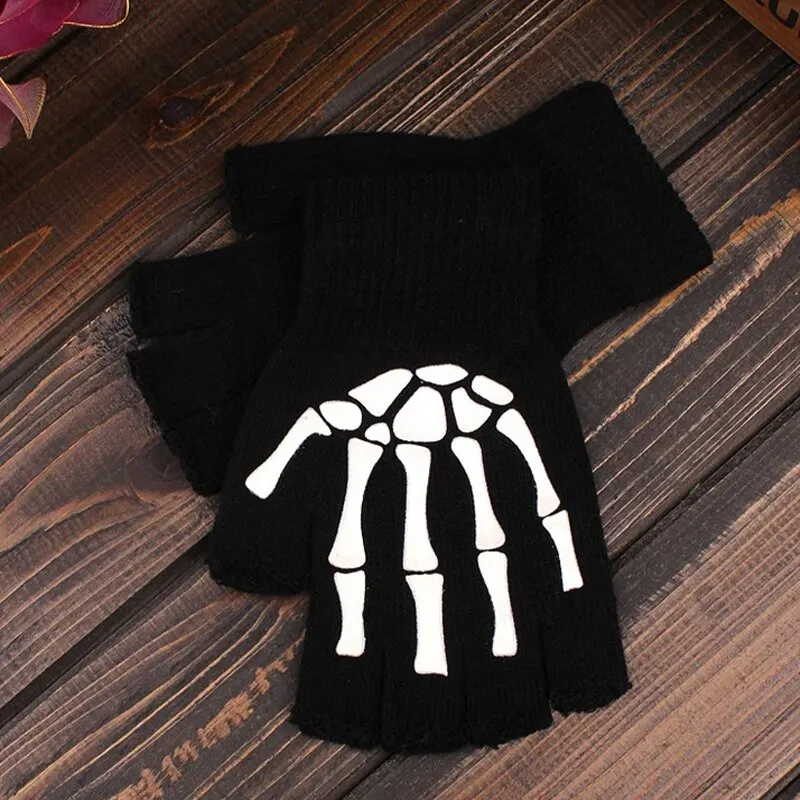 Cycling Gloves Fingerless Gloves Half Finger Gloves Bicycle Half Ghost Claw Half Finger Knitted Open Glue Skull Riding Gloves