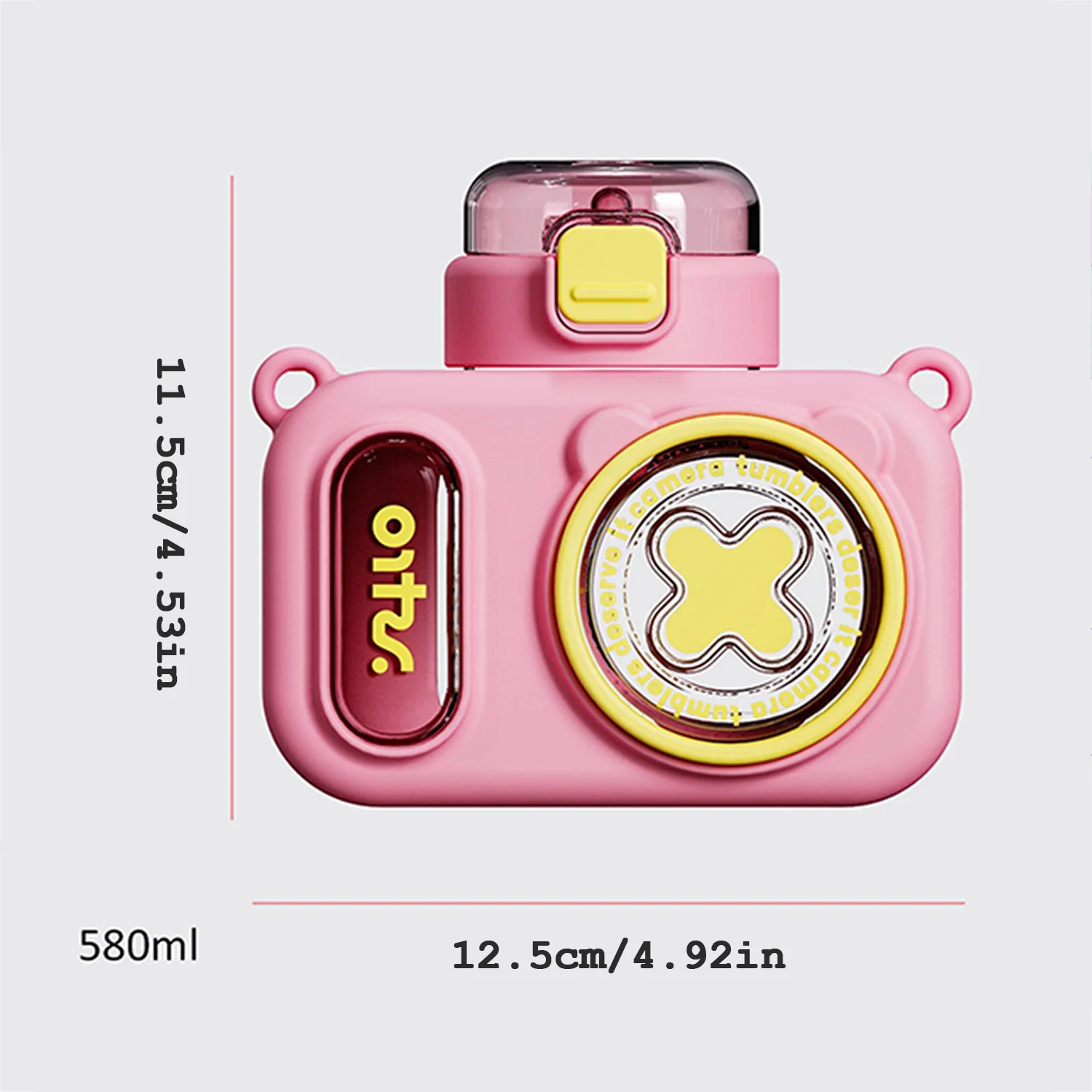 Kids Water Cup Cartoon Camera 580ML Cute Portable Leakproof Sippy Cup with Safety Latch for Kids Gift