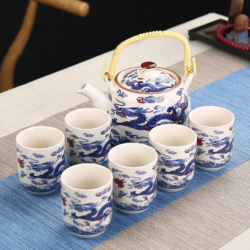 Description Picture 6 of item1 Pot 6 Cups Creative CeramicTea Set Handmade TeaPot Cup Chinese Porcelain Gift GungFu Floral Tea Teaware Office Travel Teaware
