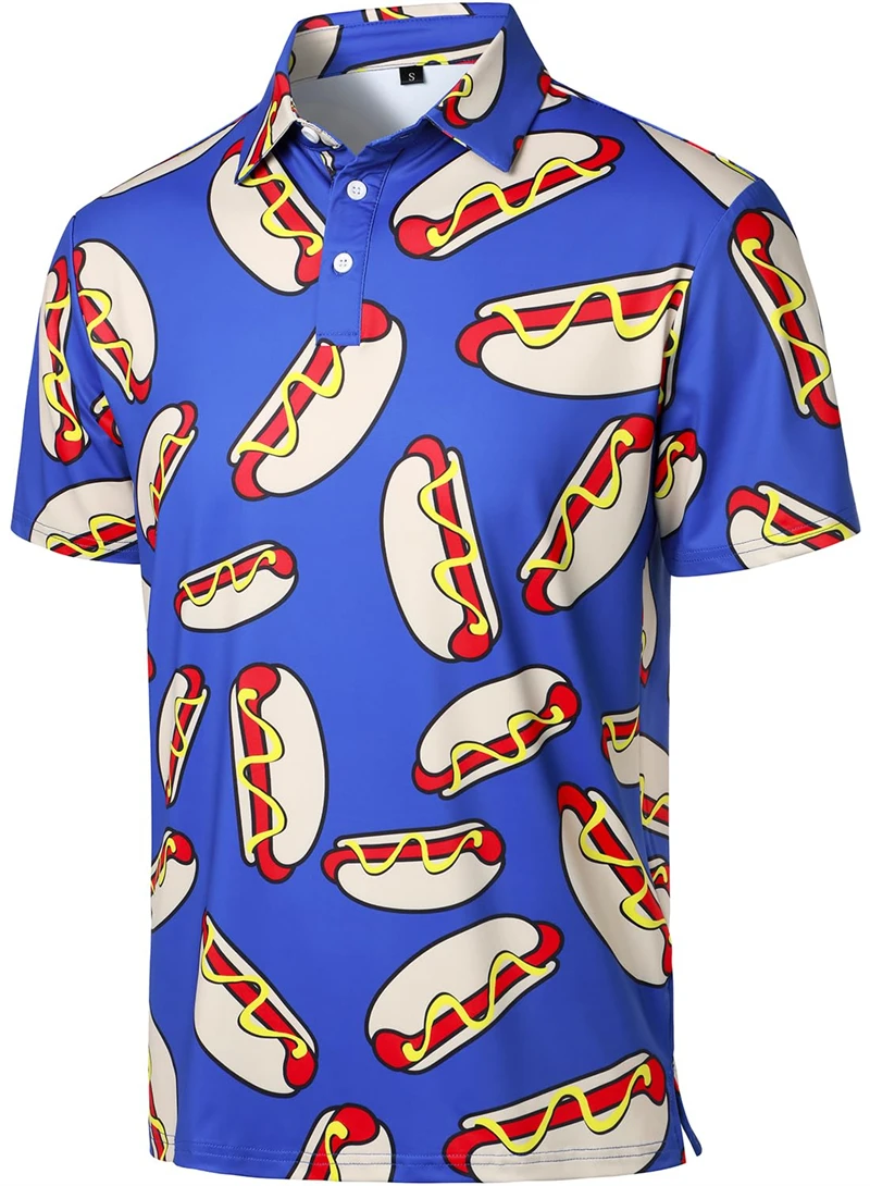 

Повседневная футболка с отложным воротником и коротким рукавом, с 3D-принтом суши, гамбургеров, еды, Мужская одежда, новые рубашки-поло на пуговицах, топы