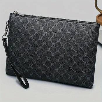 Pochette da uomo alla moda in PU Borsa da polso grande portafoglio da lavoro Borsa portamonete grande
