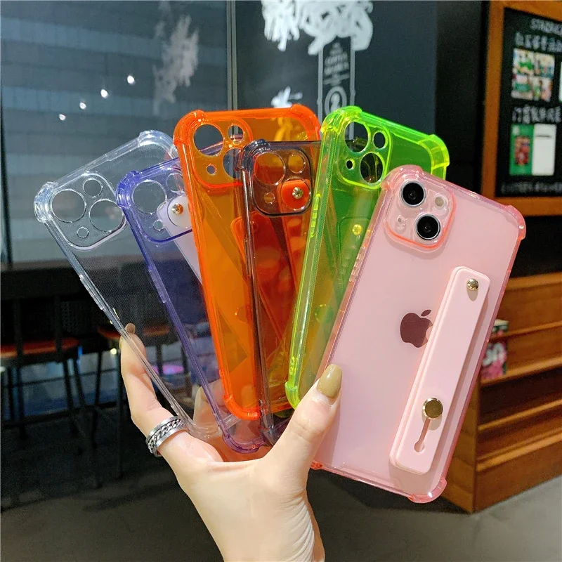 Clear Shockproof Wrist Strap Holder Phone Case with Soft Cover