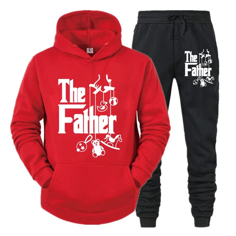 thumbnail image 1 of Conjunto de 2 piezas con capucha y pantalones divertidos para papá primerizo, ropa deportiva clásica, sudadera holgada de otoño, traje gráfico, 1 of 5